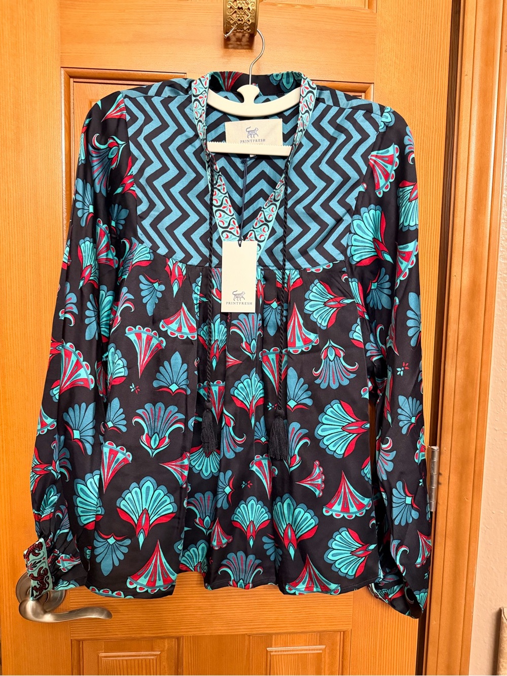 Printfresh NWT Tides Turned blouse in Gatsby Green.